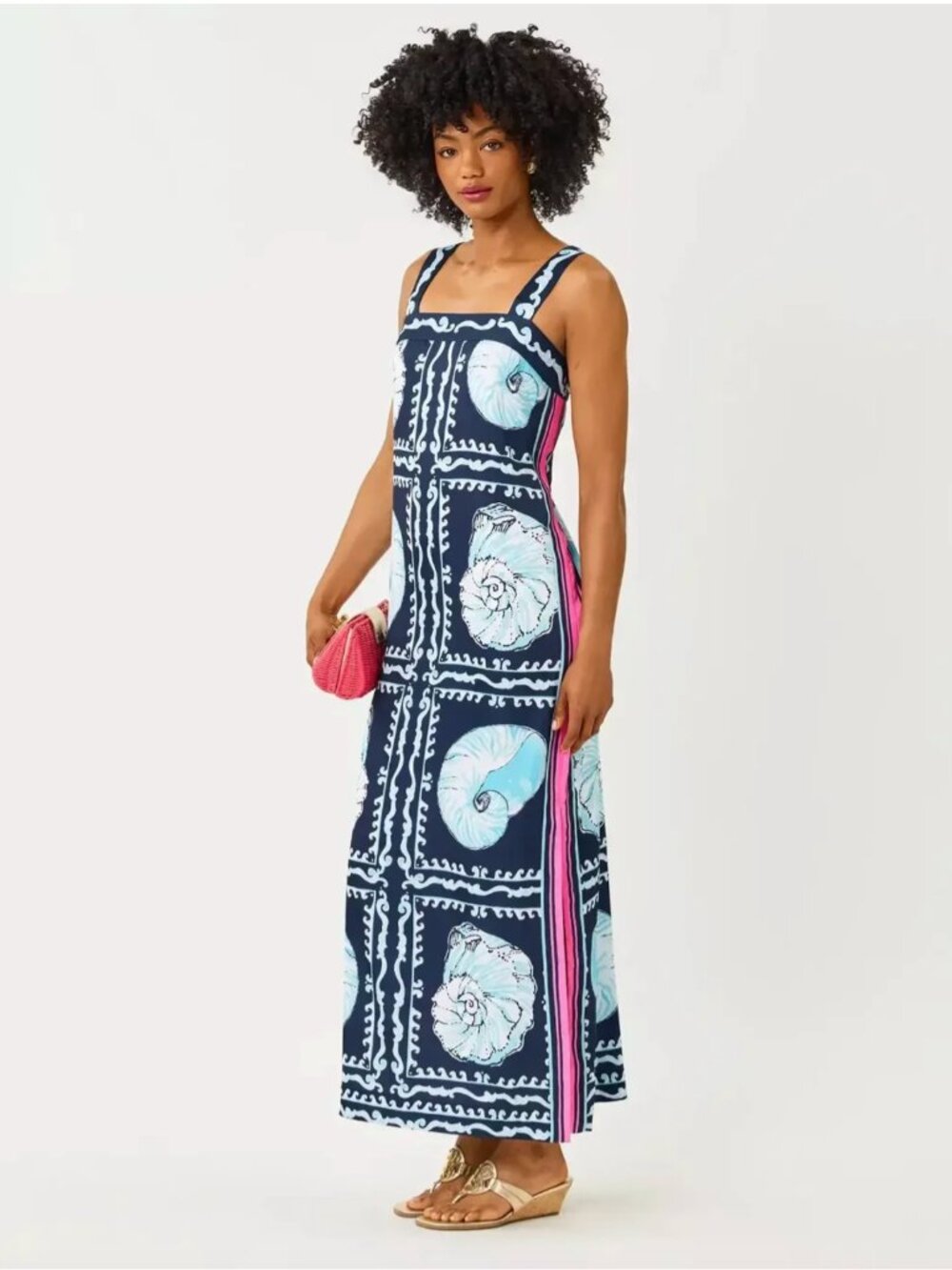 NWT Lilly Pulitzer Casandra Maxi Dress Low Tide Navy Shell Shine Engineered 4
